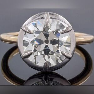 2.10 carat EF VS old European cut lab diamond two toned Georgian engagement ring